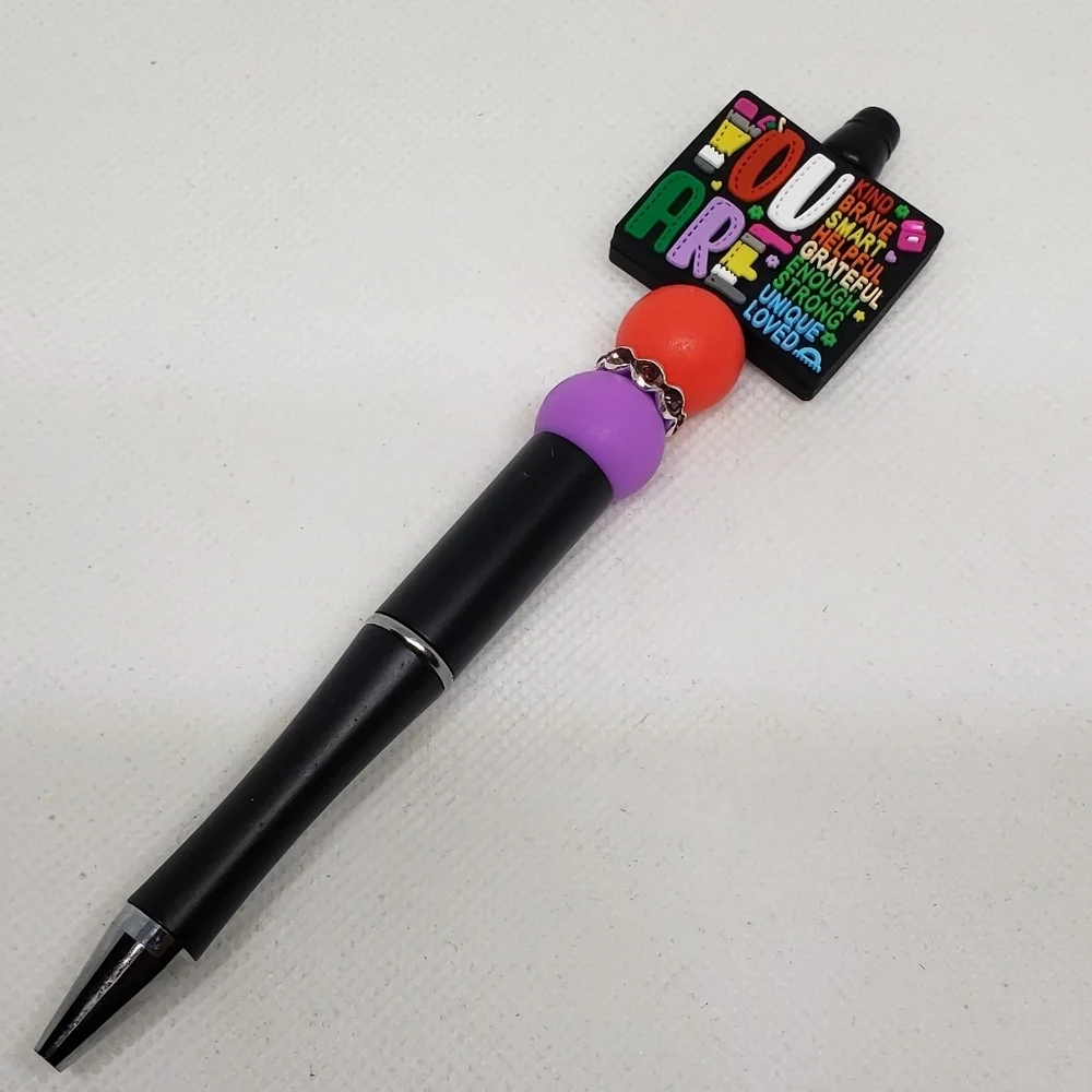 Handmade Positive You Are Enough Kind Brave Beaded Silicone Focal Bead Pen